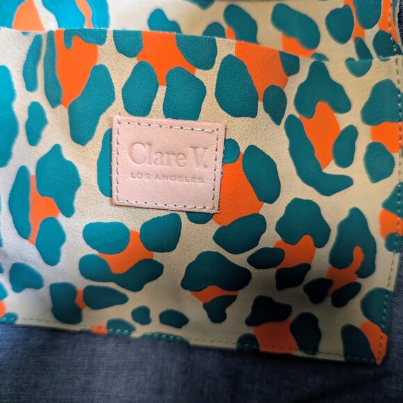 Clare V NWT Leopard Cheetah Print Neon Tote Bag Animal Print Cat Handbag Leather - Picture 9 of 13